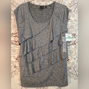 Rafaella Gray Ruffle Sleeveless Tank Top L NWT